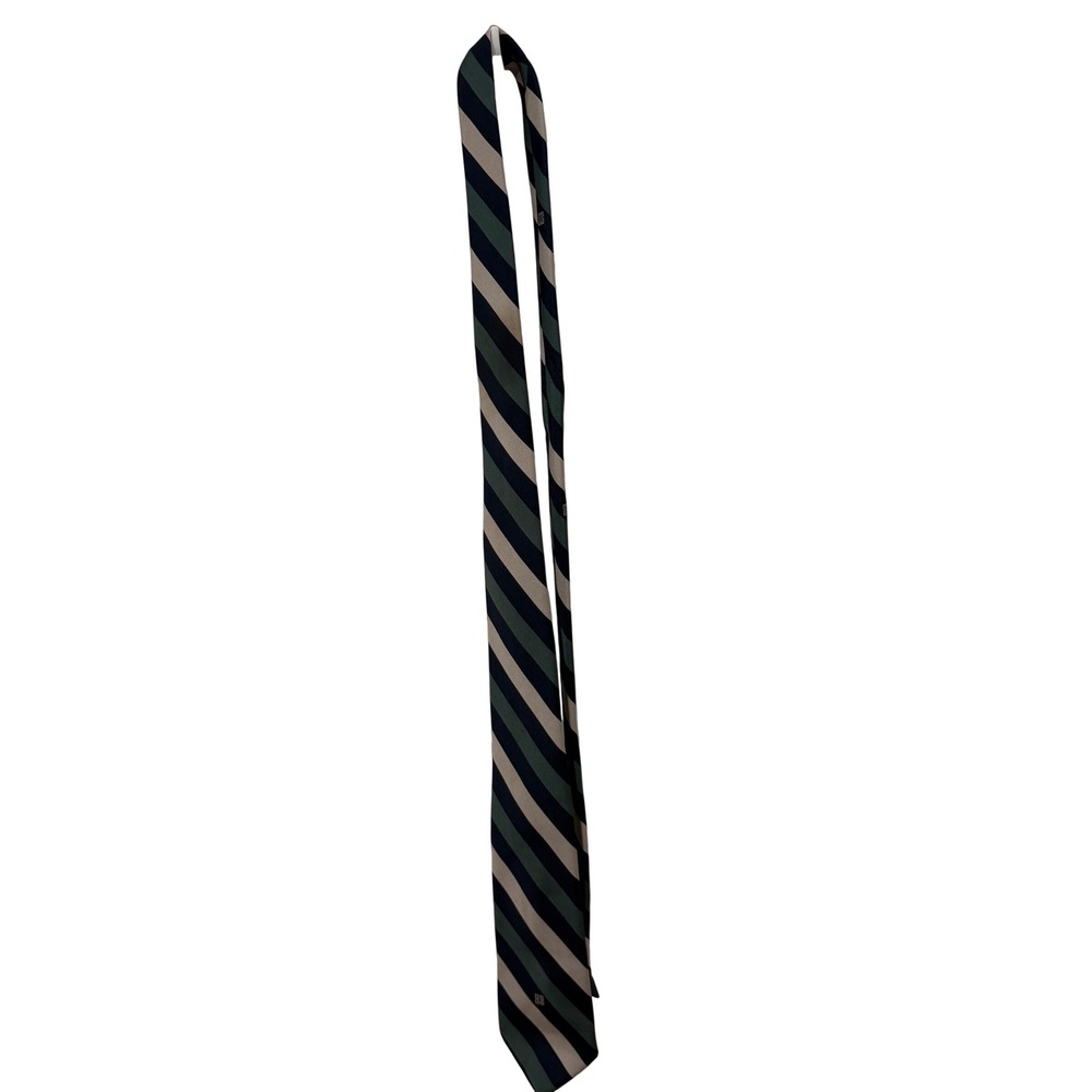 Givenchy Gentlemen Paris Mens Striped Silk Tie Navy Green Cream 4G Logo Luxury